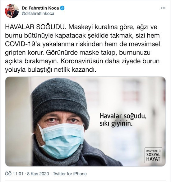 Sağlık Bakanı Koca'dan 'maske' uyarısı: Coronavirus'ün burun yoluyla bulaştığı netlik kazandı - Resim : 1