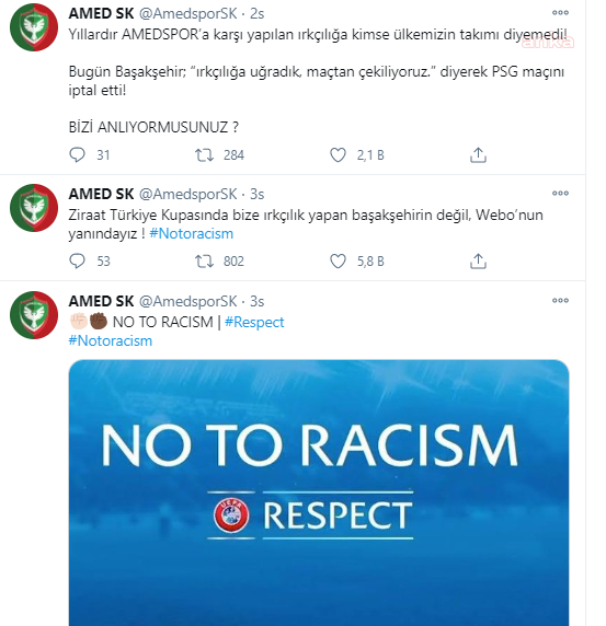Amedspor: Bize ırkçılık yapan Başakşehir’in değil Webo’nun yanındayız - Resim : 1