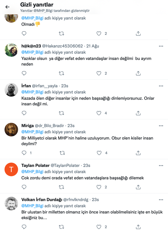 MHP, sadece polis memuru için başsağlığı diledi; tepkiler üzerine ölen 35 kişi için yeni mesaj yayımladı - Resim : 2