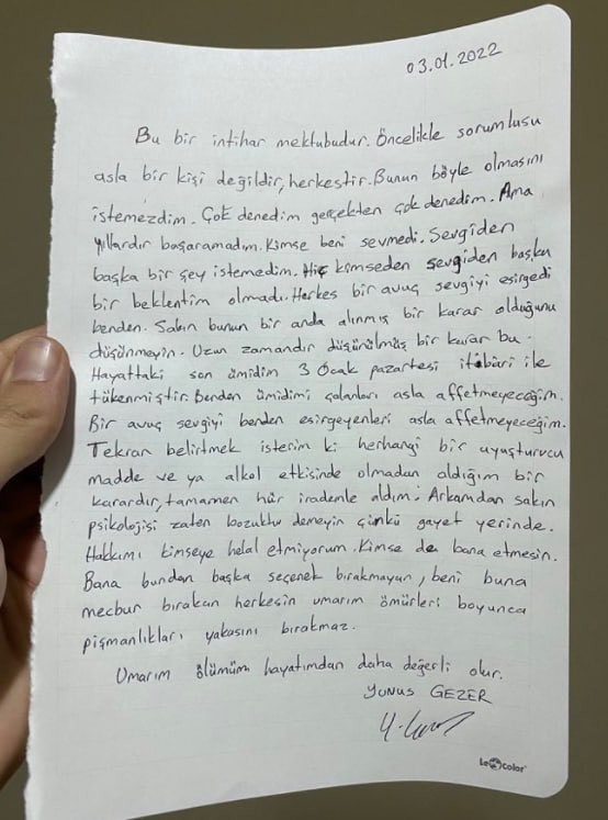 Üniversite öğrencisi Gezer bir mektup bırakarak intihar etti: Kimse beni sevmedi - Resim : 1