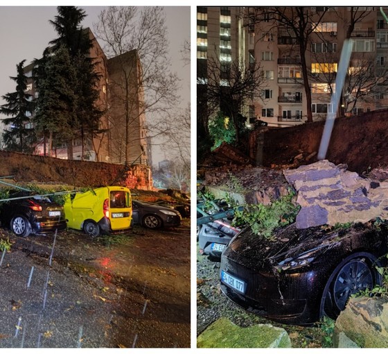 Beşiktaş'ta istinat duvarı, park halindeki 8 aracın üzerine yıkıldı