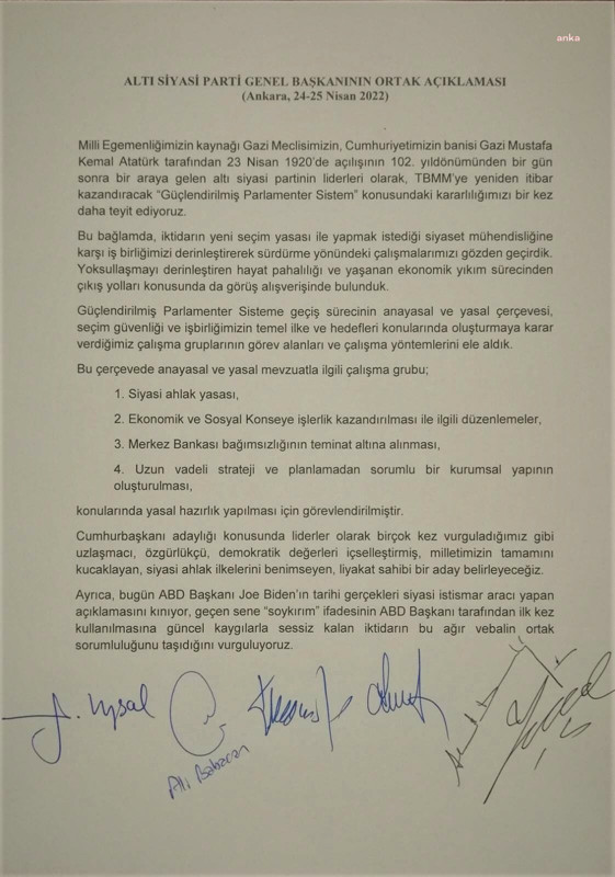 6 siyasi partiden ortak açıklama ve 'Cumhurbaşkanlığı adaylığı' vurgusu - Resim : 1