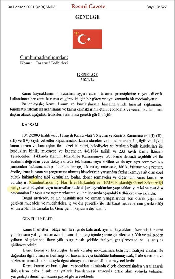 Erdoğan, çıkardığı 'tasarruf tedbirleri genelgesi'nde 'ben hariç' dedi - Resim : 1