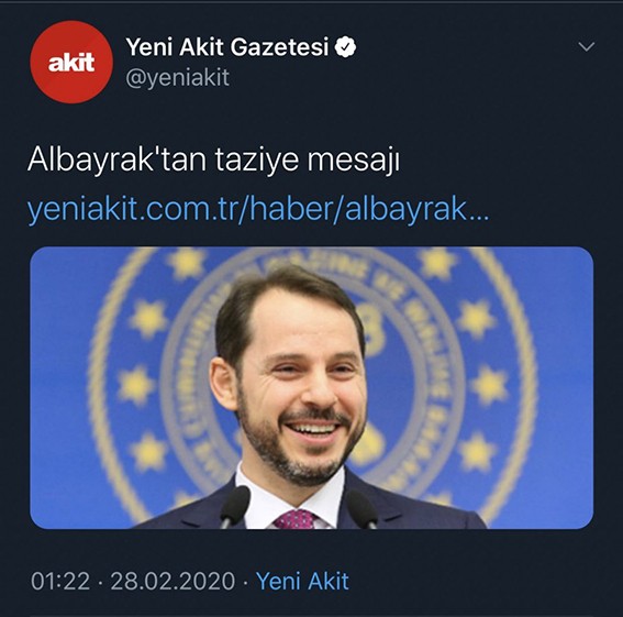 Yeni Akit'ten gülümseyen Berat Albayraklı taziye mesajı - Resim : 1