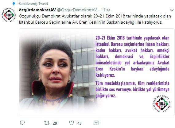 Eren Keskin, İstanbul Barosu Başkanlığı'na aday - Resim : 1