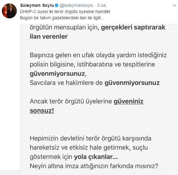 Soylu'dan 111 aydına 'terör destekçisi' suçlaması - Resim : 1