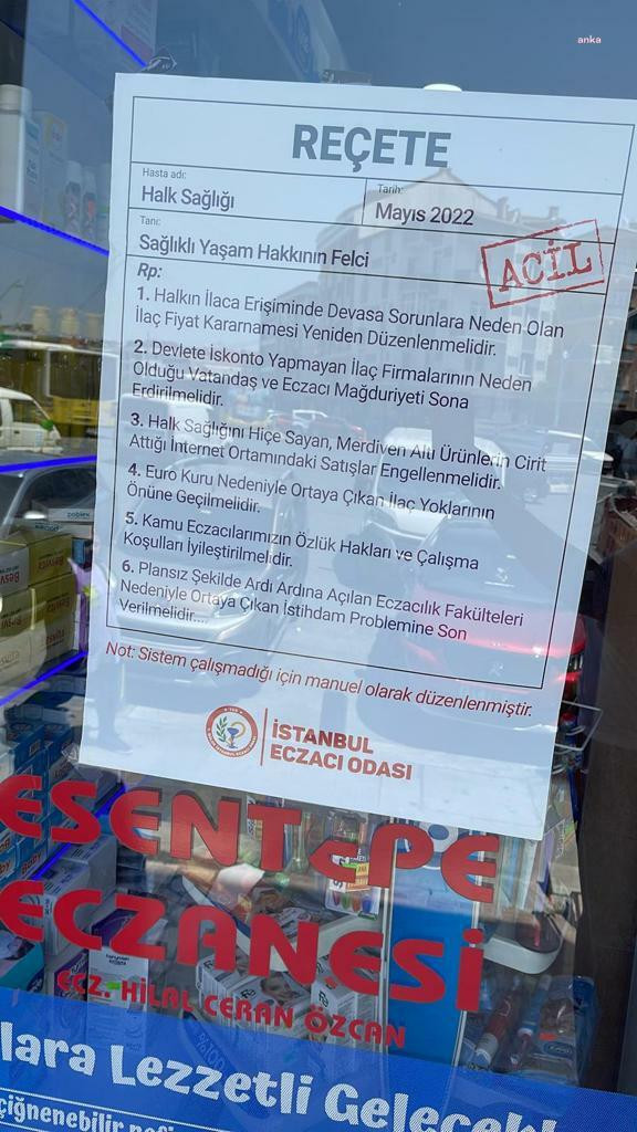 Eczacılar sorunlarını 'reçete'leyerek camlarına astı - Resim : 1