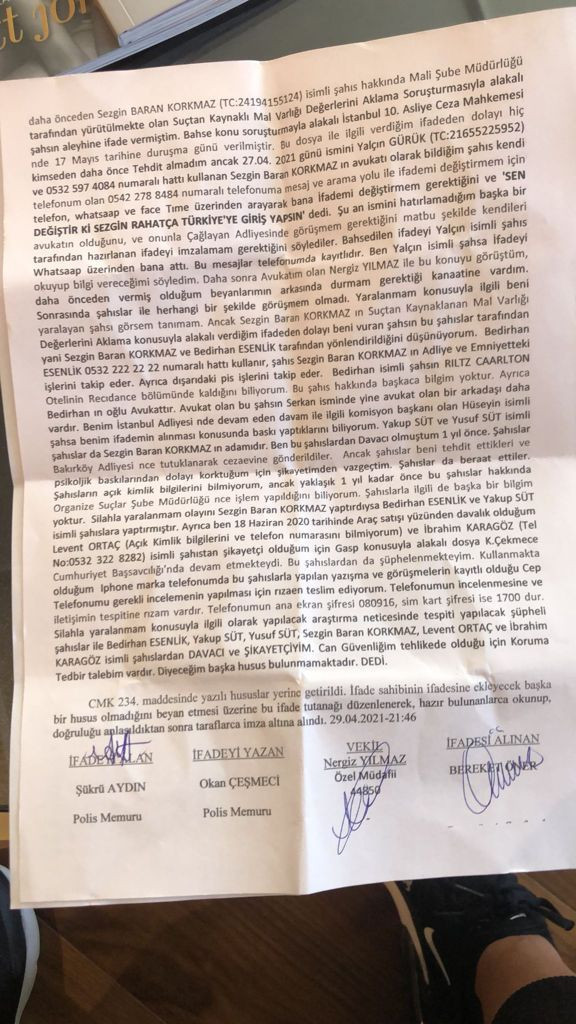 Sezgin Baran Korkmaz'ın ortağı Bereket Öner'den 'ifademi değiştirmeyince beni vurdurdu' iddiası - Resim : 1