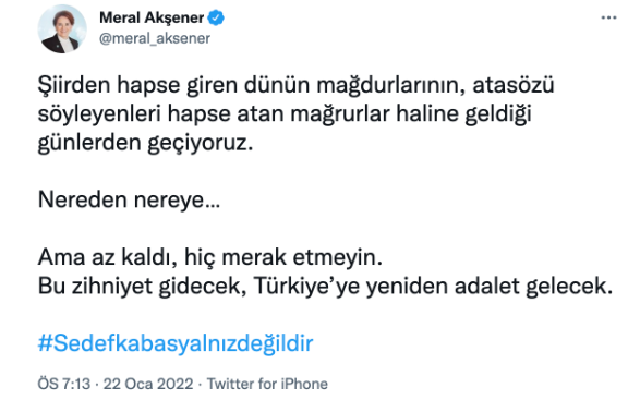 Akşener: Şiirden mahkum olanlar atasözü söyleyeni hapse atıyor - Resim : 1