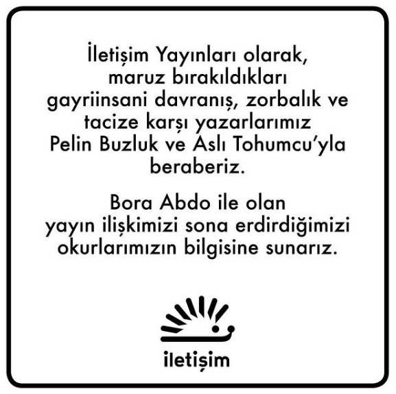 İletişim Yayınları’ndan 'Bora Abdo’yla ilişkimizi sonlandırdık' açıklaması - Resim : 1