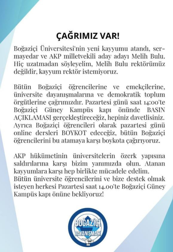 Boğaziçi Üniversitesi öğrencilerinden boykot çağrısı - Resim : 1
