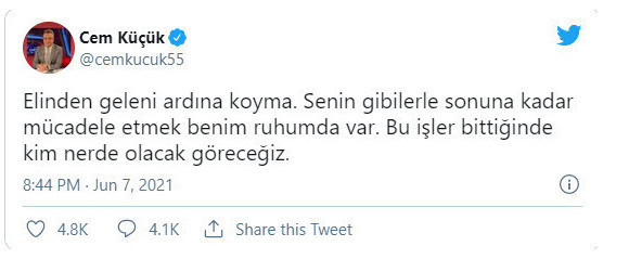 Sedat Peker'e 'elinden geleni ardına koyma' diyen Cem Küçük tweetini sildi - Resim : 1