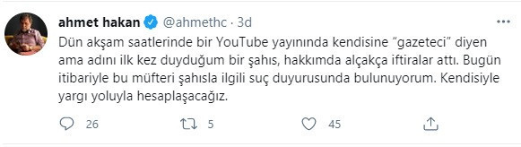Ahmet Hakan'dan 'Sezgin Baran Korkmaz'dan para alan gazeteciden biri olduğu' iddiasına yanıt - Resim : 1
