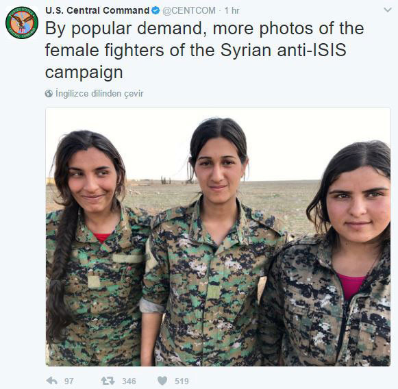 CENTCOM, YPJ'lilerin fotoğrafıyla Erdoğan'ı yanıtladı - Resim : 1