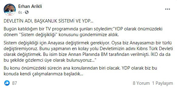 Başbakan yardımcısı Arıklı açıkladı: KKTC’nin adı değişiyor, başkanlık sistemi geliyor - Resim : 1