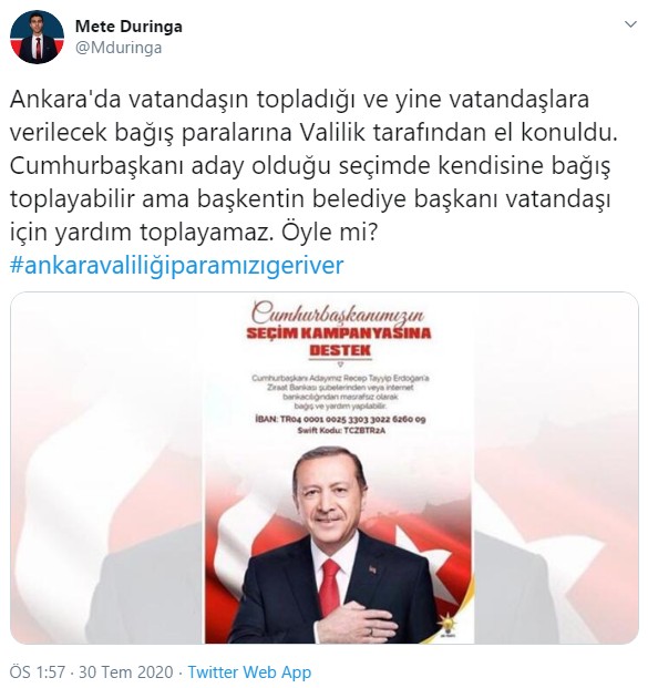 Ankara Valiliği'nden belediyenin topladığı bağışlara el koyma kararı - Resim : 1