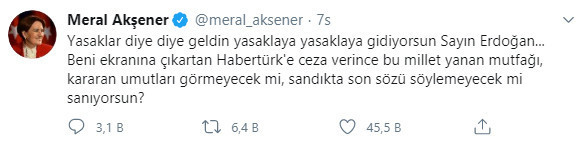 Akşener'den Erdoğan'a: 'Yasaklar' diye diye geldin, yasaklaya yasaklaya gidiyorsun - Resim : 1