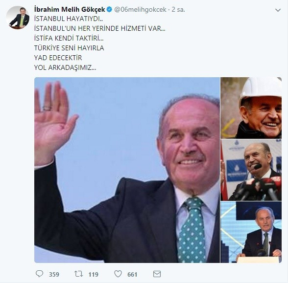 Melih Gökçek'ten Topbaş için istifa twiti - Resim : 1