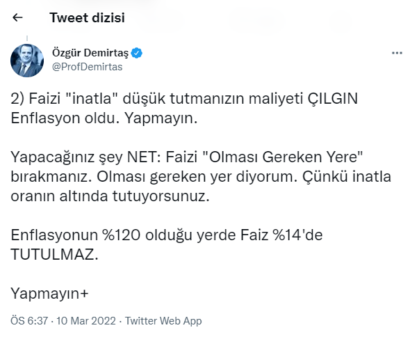 Özgür Demirtaş'tan Saray'a üç mesaj: İnadın sonucu 'çılgın' enflasyon - Resim : 2