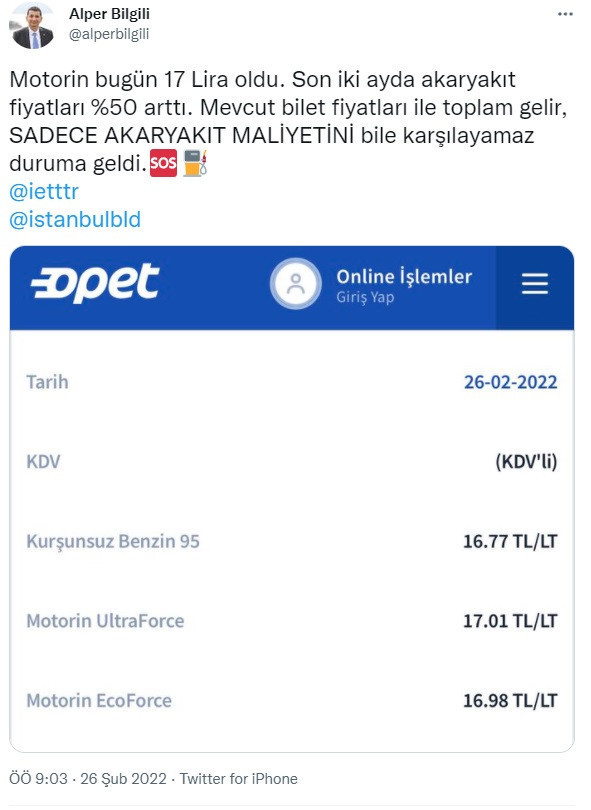 İETT Genel Müdürü Bilgili'den akaryakıt zamlarına tepki - Resim : 1