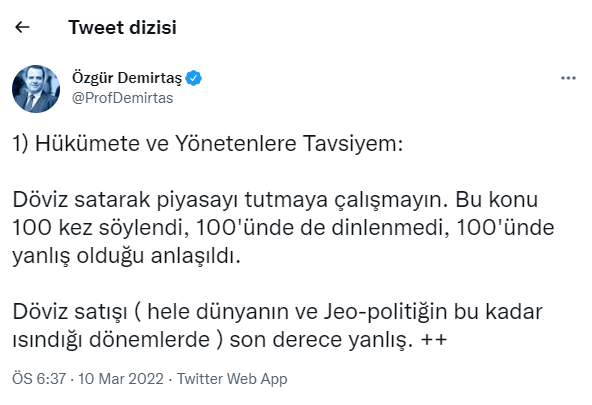 Özgür Demirtaş'tan Saray'a üç mesaj: İnadın sonucu 'çılgın' enflasyon - Resim : 1