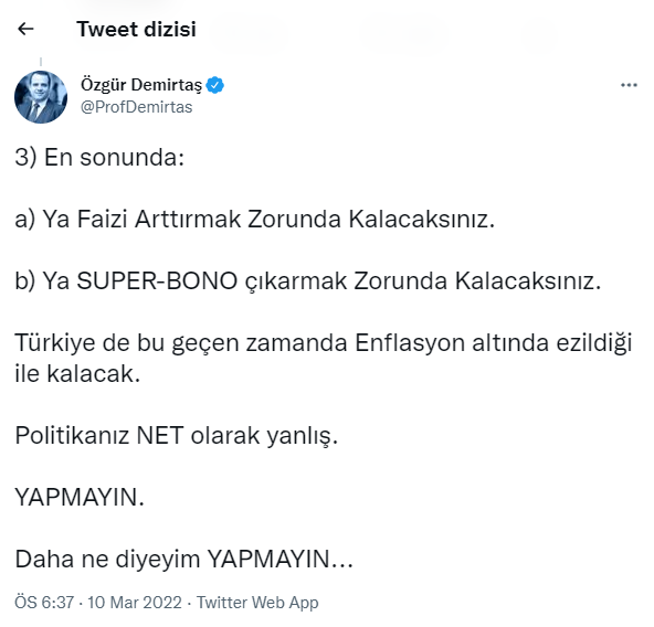 Özgür Demirtaş'tan Saray'a üç mesaj: İnadın sonucu 'çılgın' enflasyon - Resim : 3