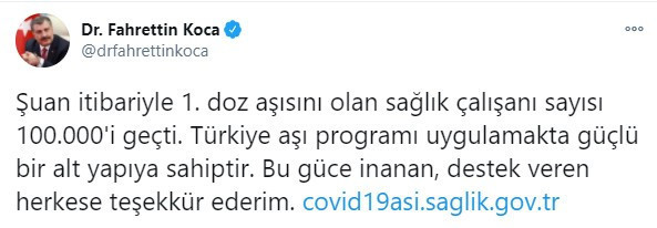 Sağlık Bakanlığı: Aşılanan kişi sayısı 100 bini geçti - Resim : 1