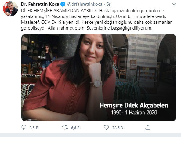 Sağlık Bakanı Koca: Dilek hemşire aramızdan ayrıldı - Resim : 1