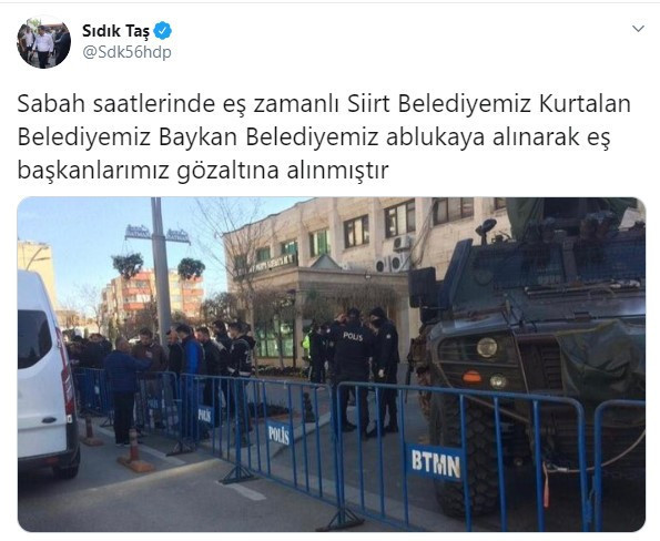HDP'li 5 belediyeye kayyım atandı, eş başkanlar gözaltına alındı - Resim : 1