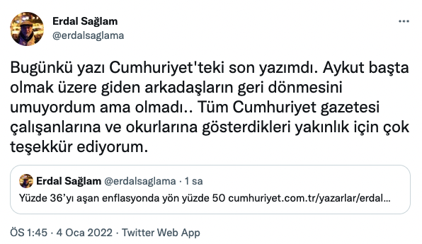 Cumhuriyet'te bir ayrılık daha: Son yazımdı - Resim : 1
