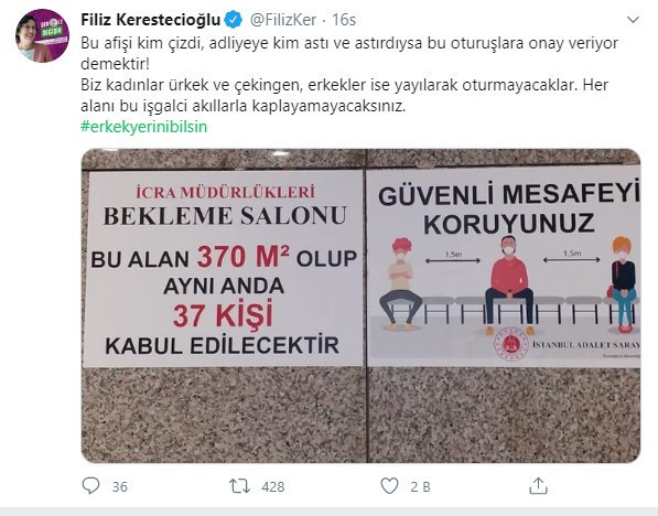 İstanbul Adalet Sarayı'nda cinsiyetçi sosyal mesafe uyarıları - Resim : 2