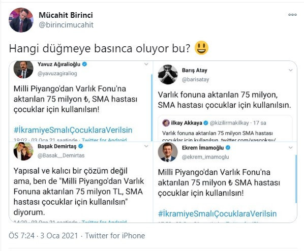 AKP’li Birinci ve yandaş isimlerin SMA hastalığıyla ilgili paylaşımları tepki çekti - Resim : 1