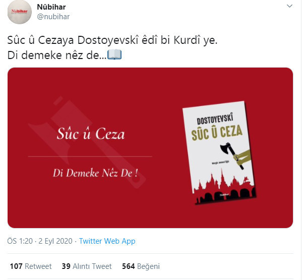 Dostoyevski'nin 'Suç ve Ceza' romanı ilk kez Kürtçe'ye çevrildi - Resim : 1