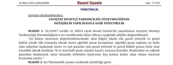 Sayıştay Denetçi Yardımcılığı Yönetmeliği’nde değişiklik - Resim : 1