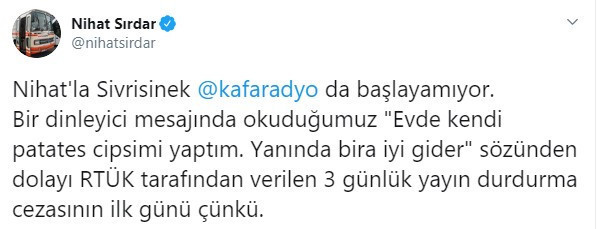 'Cipsli biralı' mesaja üç kez yayın durdurma cezası - Resim : 1