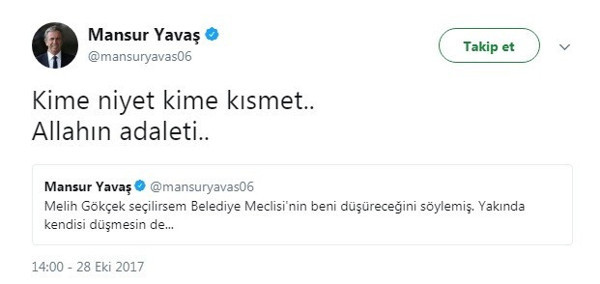 Mansur Yavaş'tan Gökçek paylaşımı - Resim : 1