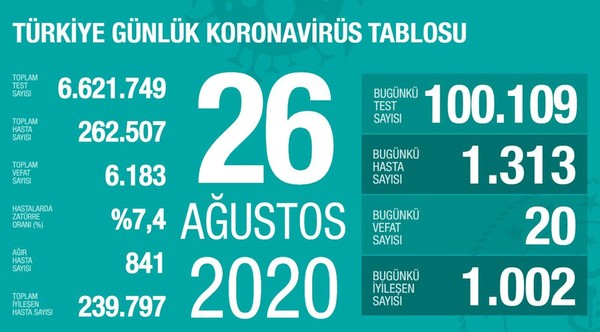 Türkiye'nin günlük Coronavirus tablosu: Bin 313 yeni tanı konuldu - Resim : 1