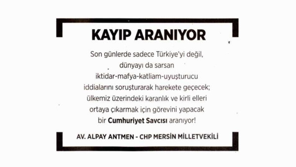 CHP'li Antmen'den 'kayıp ilanı': Görevini yapacak cumhuriyet savcısı aranıyor - Resim : 1