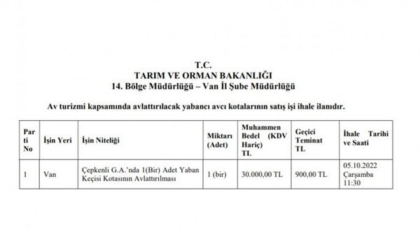 Tarım Bakanlığı dağ keçisinin avlanması için ihale açtı - Resim : 1