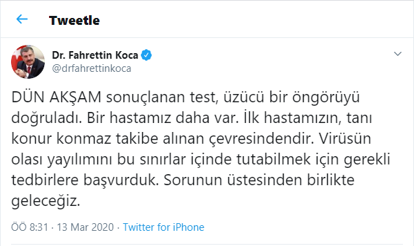 Sağlık Bakanı duyurdu: Bir hastada daha koronavirüs var - Resim : 1