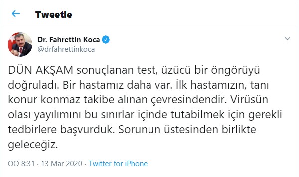 Sağlık Bakanı duyurdu: Bir hastada daha koronavirüs var - Resim : 1