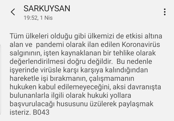 Koronavirüse rağmen çalışmaya zorlanan işçiler üretimi durdurdu - Resim : 1