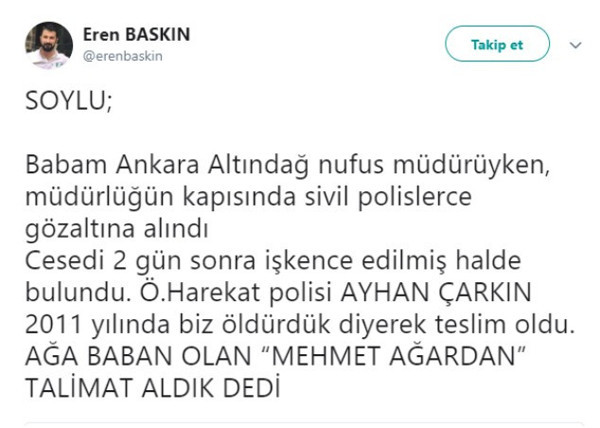 1994'te öldürülen Mecit Baskın'ın oğlundan Soylu'ya yanıt - Resim : 1