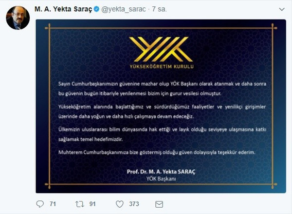 YÖK Başkanlığı'na Saraç tekrar seçildi - Resim : 1