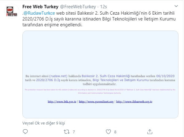 Rudaw Türkçe'ye erişim engeli - Resim : 1