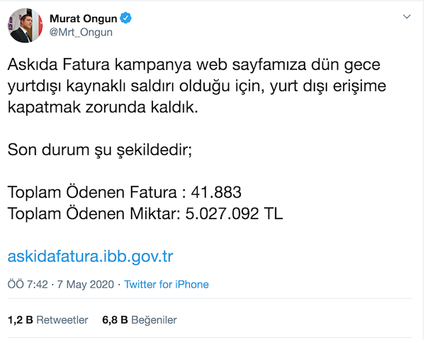 İBB Sözcüsü Ongun duyurdu: 'Askıda Fatura' uygulamasına siber saldırı - Resim : 1