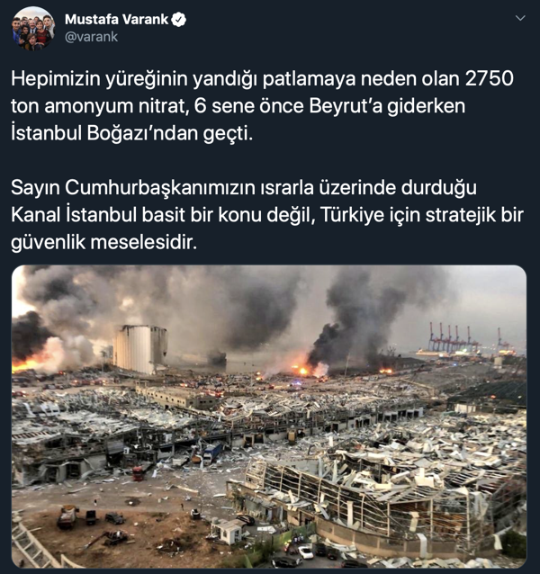 Bakan, Beyrut patlamasını Kanal İstanbul’a bağladı: 2 bin ton amonyum nitrat Boğaz’dan geçti - Resim : 1