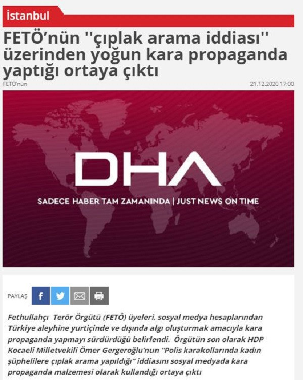 DHA'ya göre çıplak arama 'FETÖ propagandası' - Resim : 1