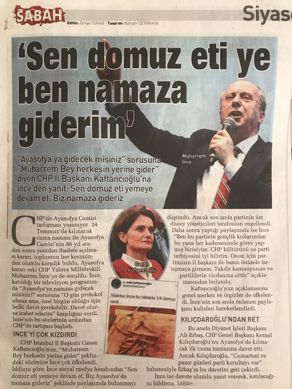 Sabah, Muharrem İnce'nin 'aklından geçen' twiti haber yapmayı başardı - Resim : 1
