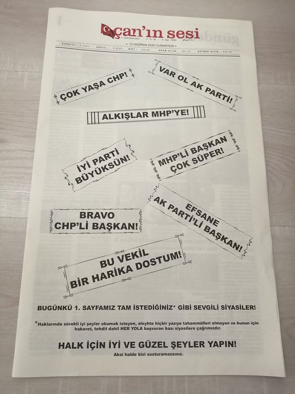 Yerel gazeteden 'siyasilerin tam istediği gibi' birinci sayfa - Resim : 1